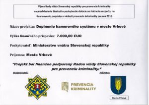 projekt „Doplnenie kamerového systému v meste Vrbové“ - RVPK rok 2018