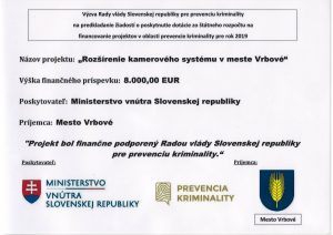rojekt „Rozšírenie kamerového systému v meste Vrbové“ - RVPK rok 2019